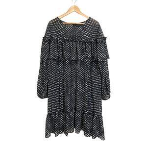 Lane Bryant Women’s Black Textured Polka Dot Tiered Ruffle Long Sleeve Dress 26P
